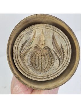 Vintage Wooden Butter Mold Press Floral Folk Art Carved Round Primitive Kitchen